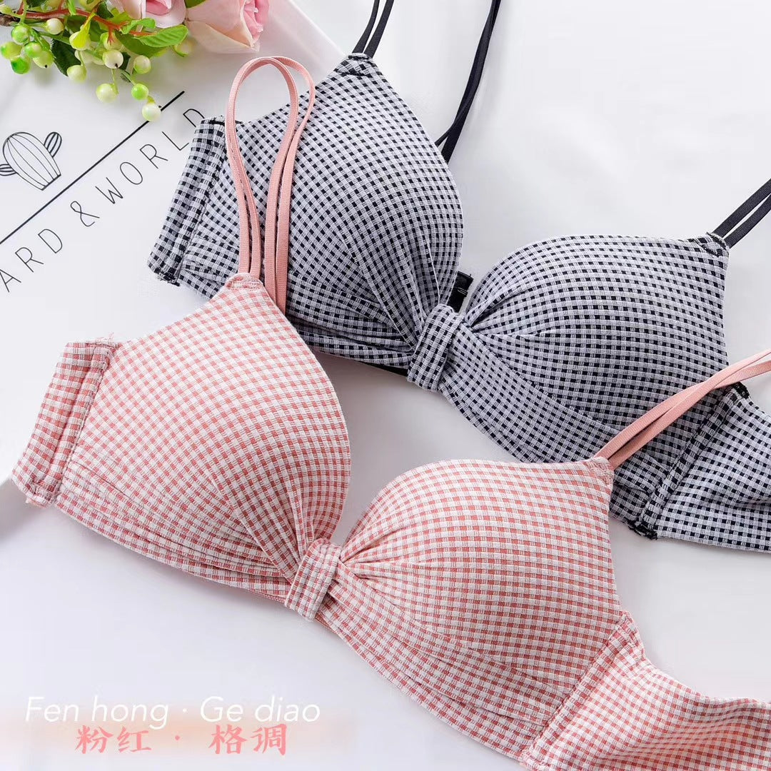 Dotted Bow Style Medium Padded Double Stripped Bra