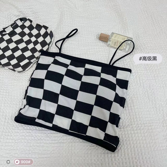 Chess Design Light Padded Camisole/Long Bra