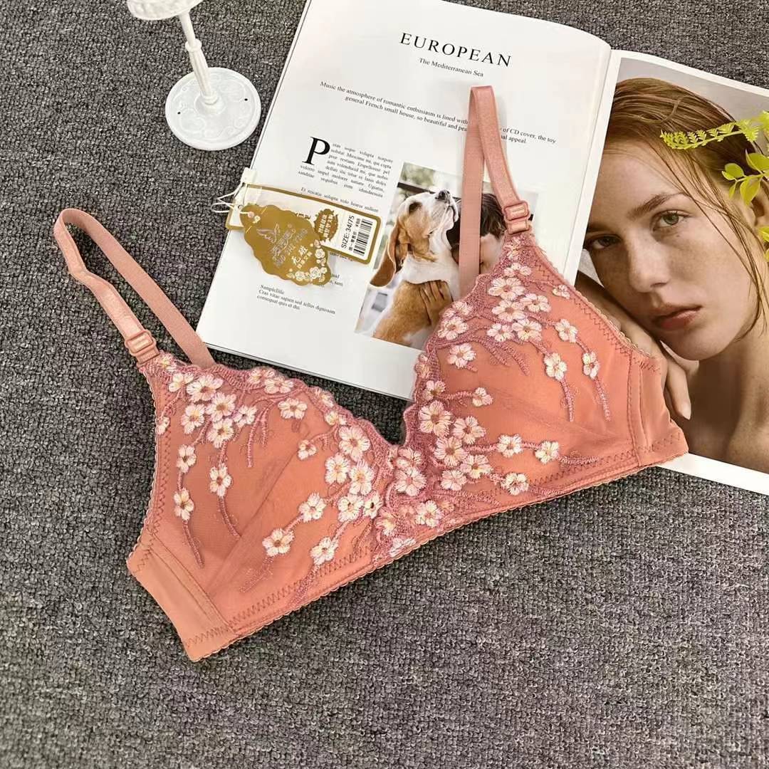 Flower Design Thin Padded Deep Cleavage Daily Wear Bra ( Only Bra )