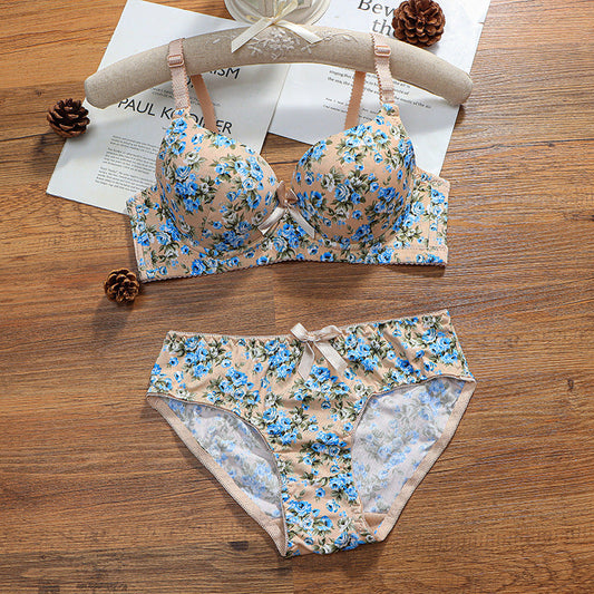 Flower Design Deep Cup Wired Pushup Bra & Panty Set