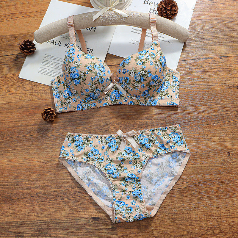 Flower Design Deep Cup Wired Pushup Bra & Panty Set