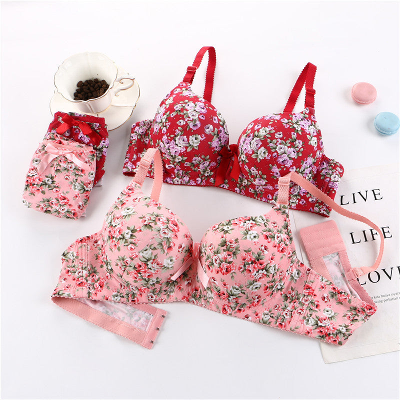 Flower Design Deep Cup Wired Pushup Bra & Panty Set