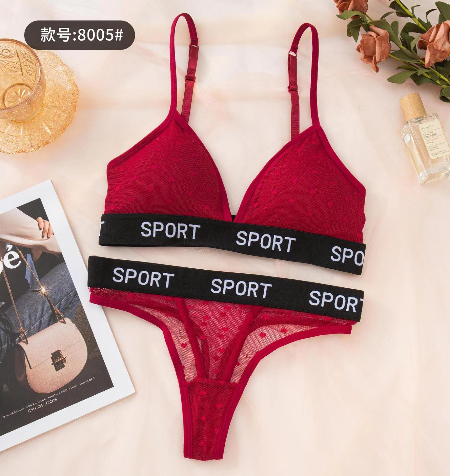 Sports Written Thongs & Bra Set