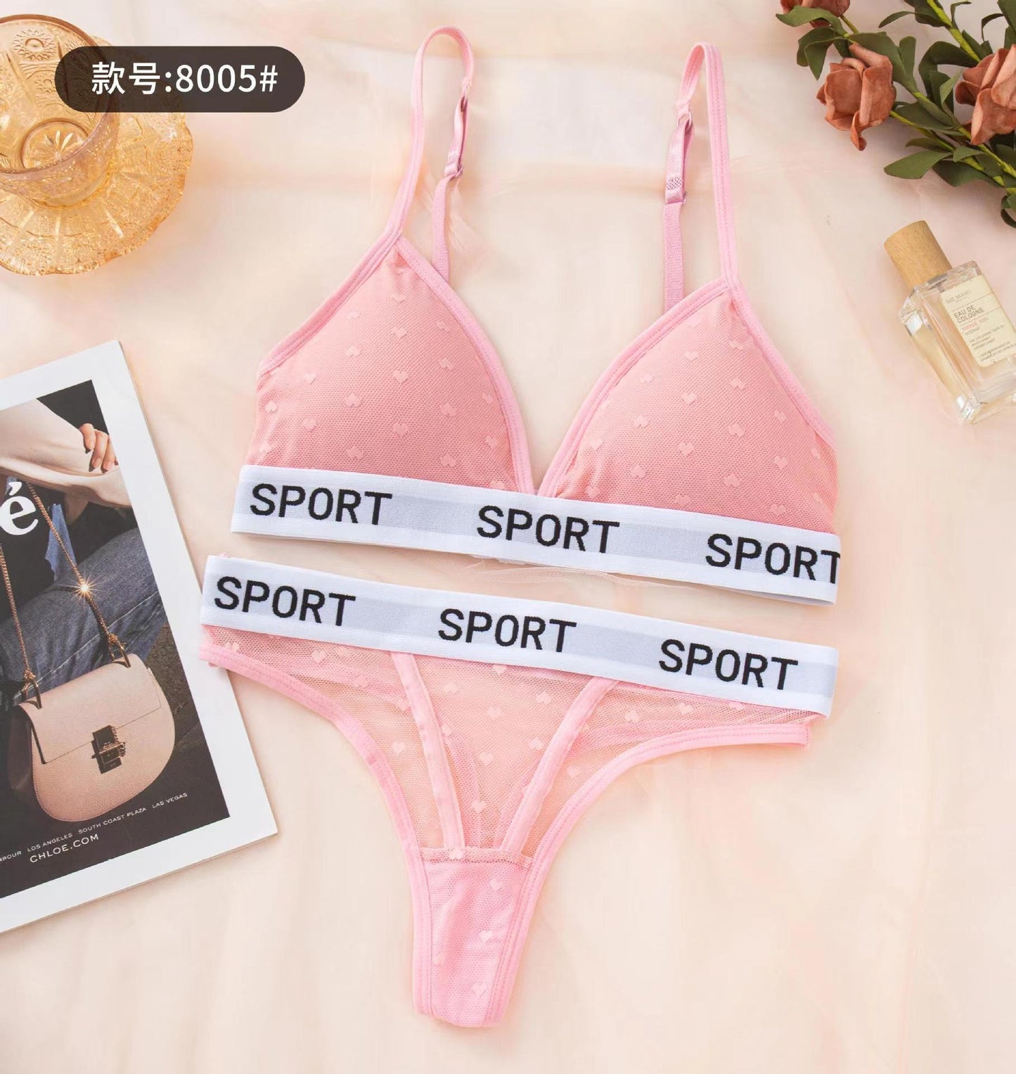 Sports Written Thongs & Bra Set