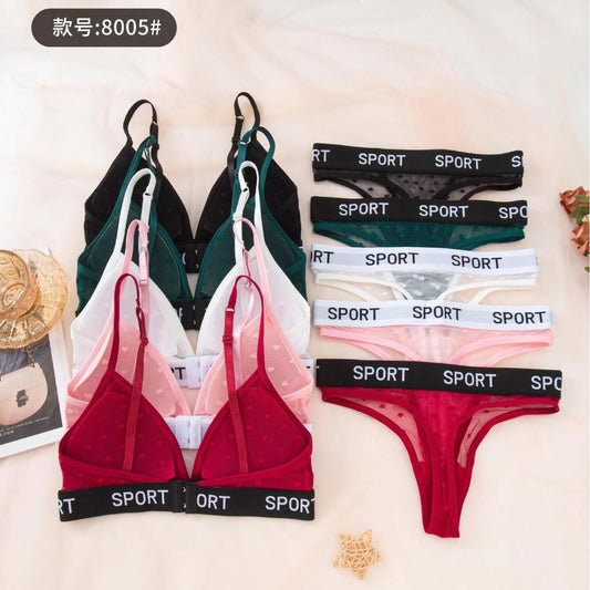 Sports Written Thongs & Bra Set