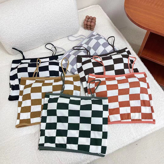 Chess Design Light Padded Camisole/Long Bra