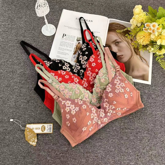 Flower Design Thin Padded Deep Cleavage Daily Wear Bra ( Only Bra )