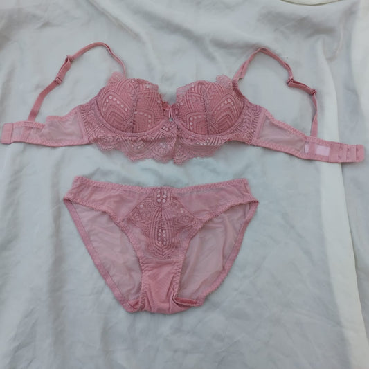 Very Thin Padded Half Cup Pushup Wired Net Bra & Panty Set