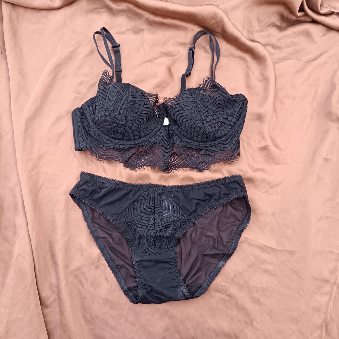 Very Thin Padded Half Cup Pushup Wired Net Bra & Panty Set
