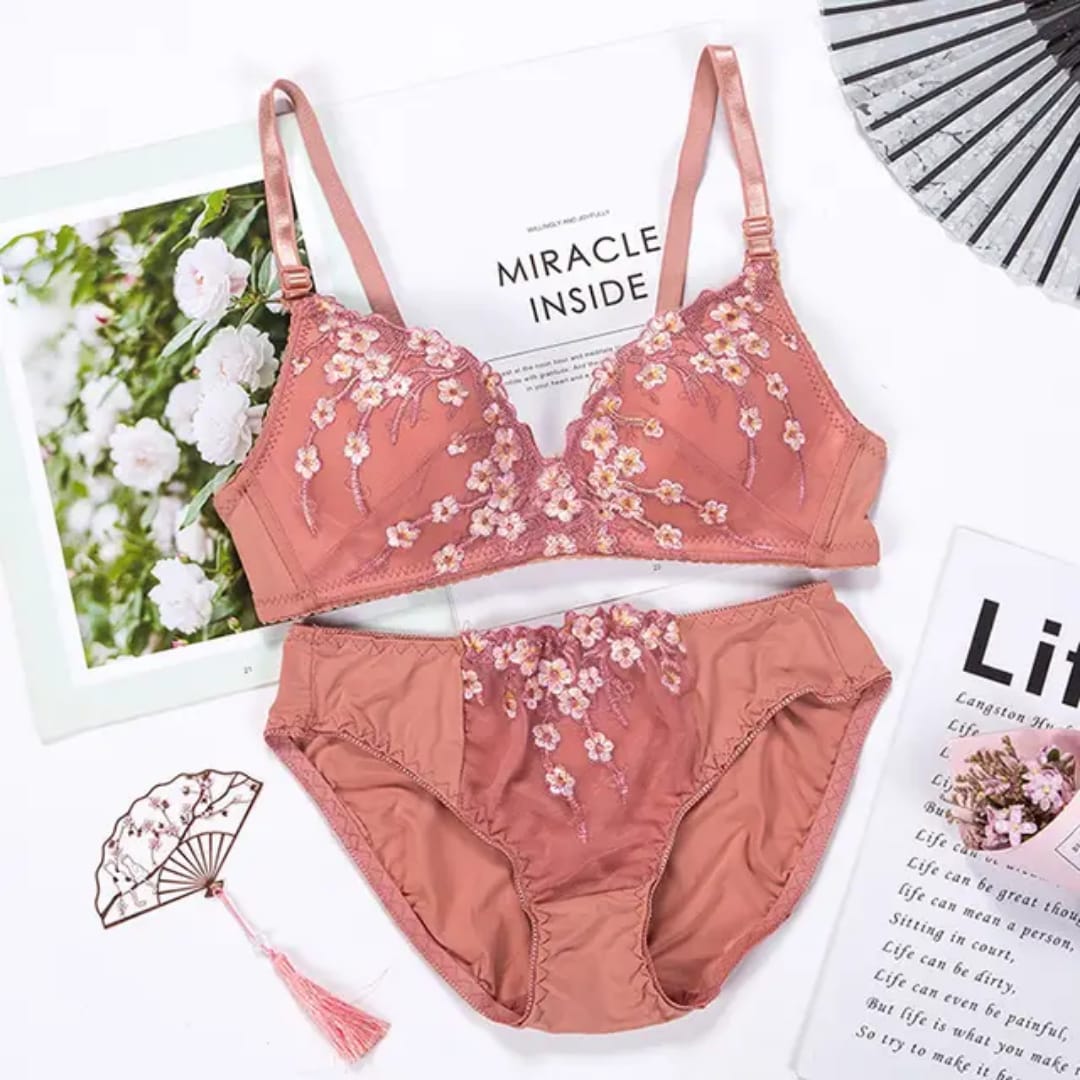 Flower Design Thin Padded Deep Cleavage Daily Wear Bra ( Only Bra )