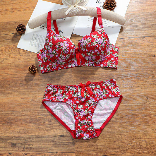 Flower Design Deep Cup Wired Pushup Bra & Panty Set