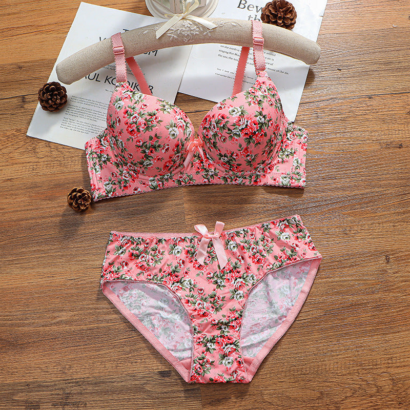 Flower Design Deep Cup Wired Pushup Bra & Panty Set