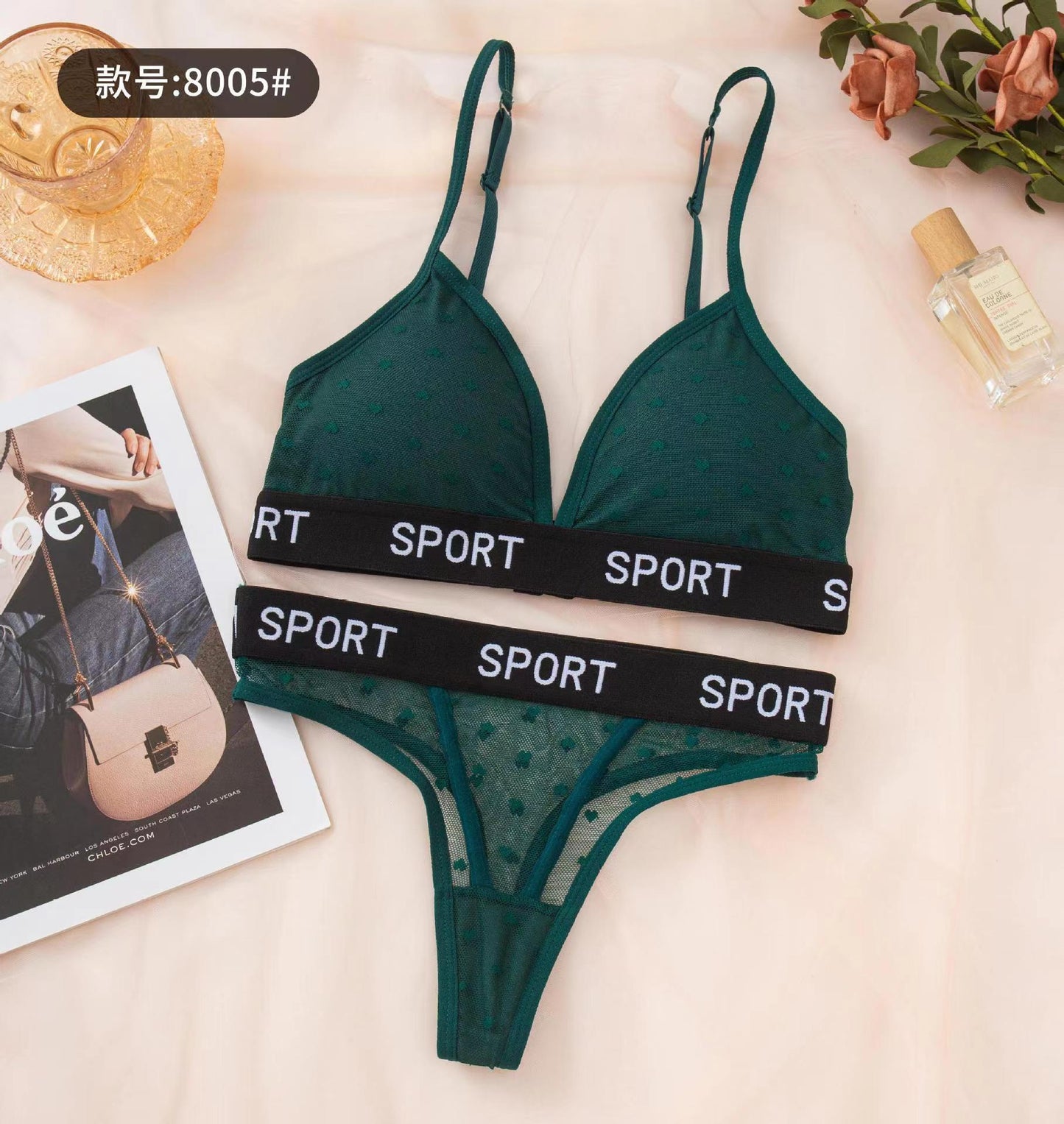 Sports Written Thongs & Bra Set